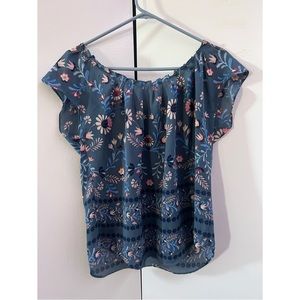 LC Lauren Conrad - (Dark Blue) Floral Blouse - Women’s Tops